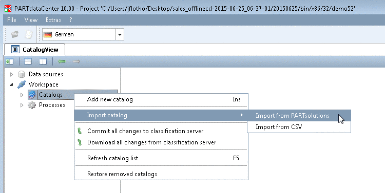 Import catalog -> Import from PARTsolutions