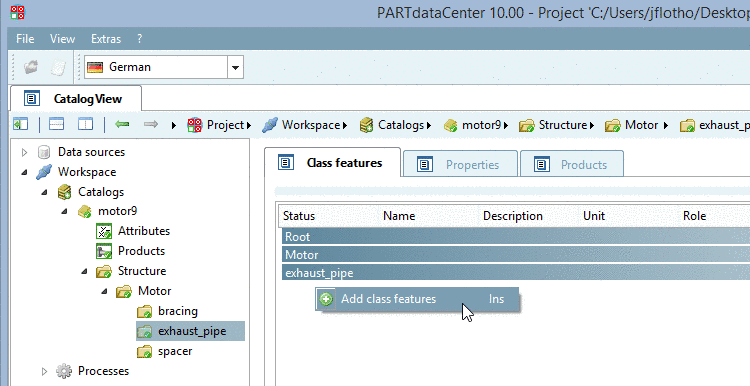 The class "exhaust_pipe" has the hierarchical structure "Root" -> "motor" -> "exhaust_pipe"