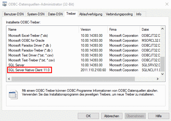Example: "SQL Server Native Client 11.0"