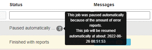 Message: Job automatically resumed