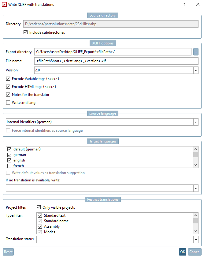 Write XLIFF with translations