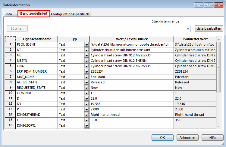 "File information" -> tabbed page "Custom"