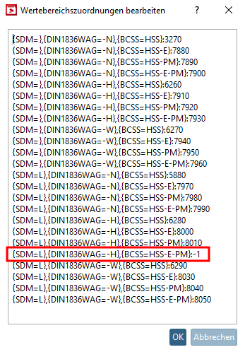 Edit value range assignments [Edit value range mappings] " dialog box