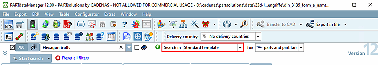 Search in: Example "Standard selection"