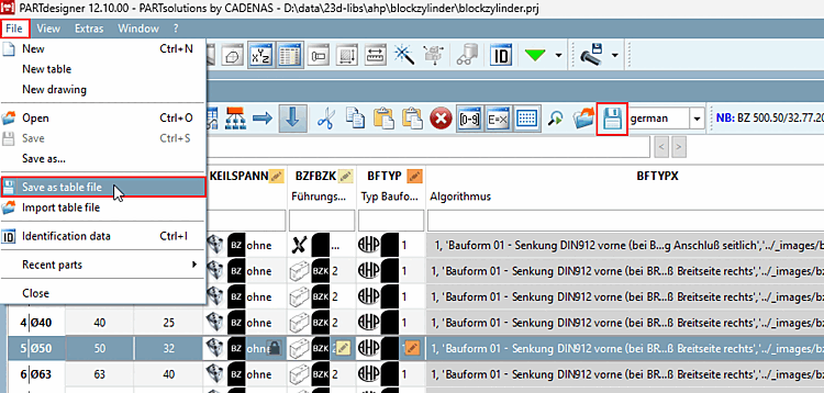 the two options for opening the Write table file window