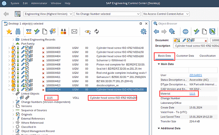 Example Material: Main Data