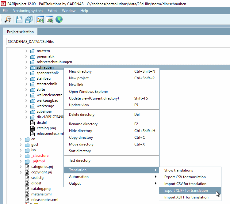 Export XLIFF for translation
