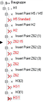 Automatically generated assembly tree after selecting the start element