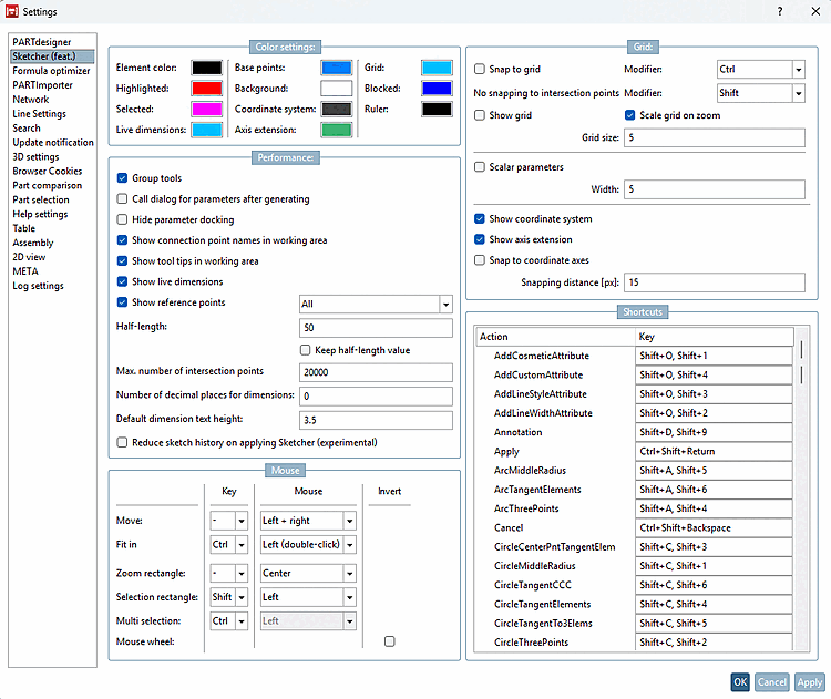 Settings [Preferences] → Sketcher (feat.)