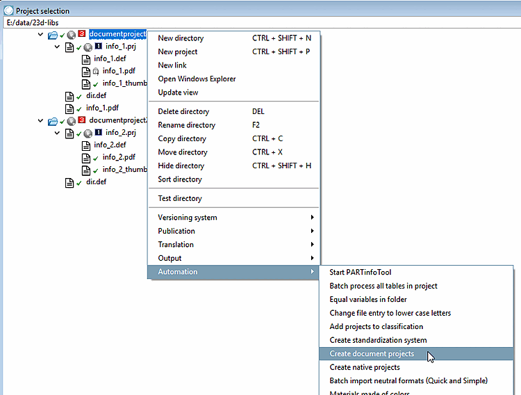 Create document projects [Create document project] - Call