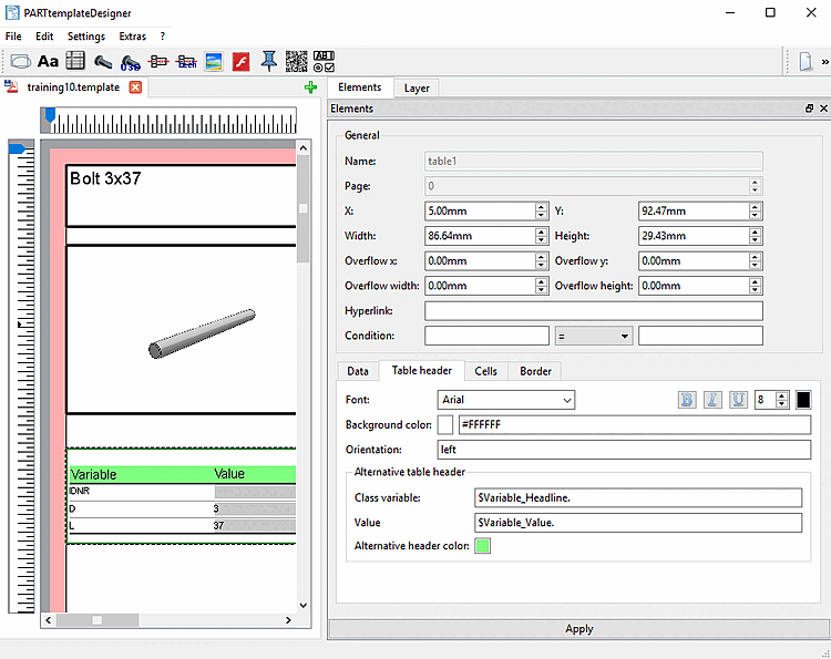 Cells swapped and with alternative table header