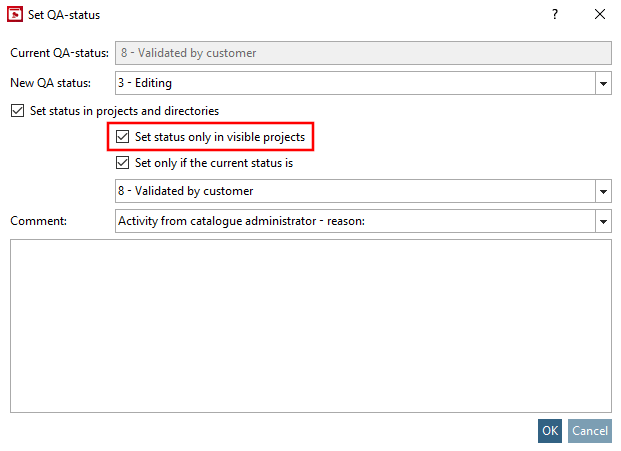 Set status only in visible projects