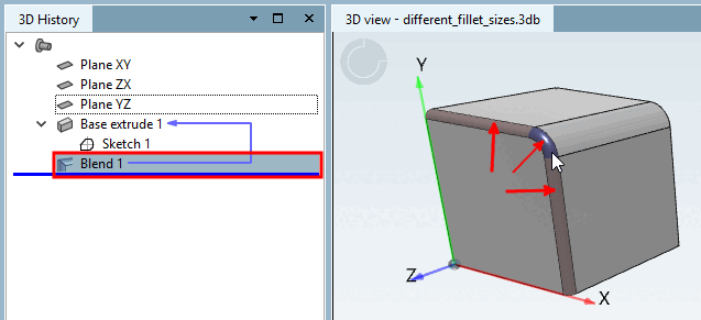Smaller fillet created by Blend