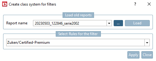 "Create class system for filter [Create class system for filters] " dialog