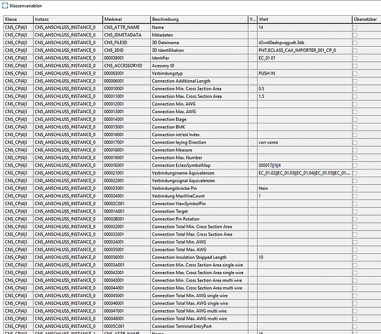 Features of "Electrical Connection " in the "Class variables [Class variables] " dialog