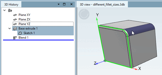 Larger fillet created by sketch