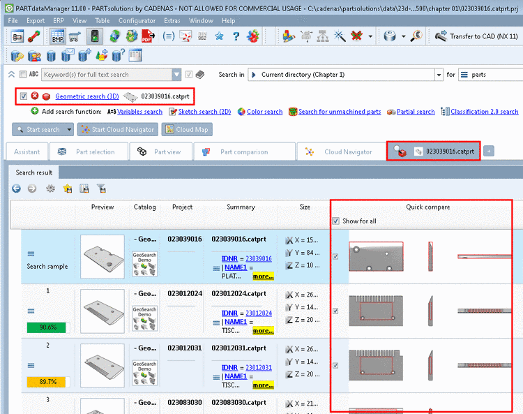Search results list -> Column "Quick compare"