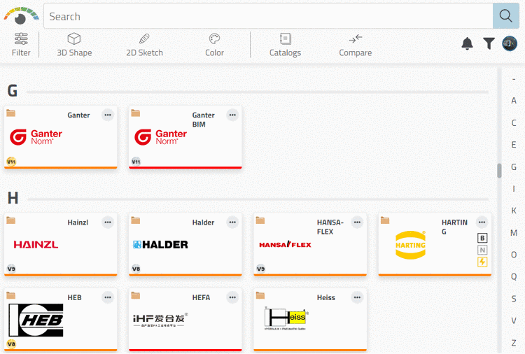 Starting user interface - Catalog selection
