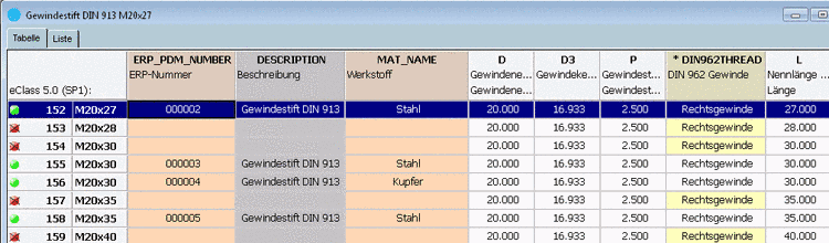 The columns ERP number, Description and Material are in place of any information from third party systems.
