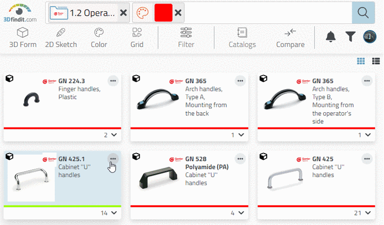 Search directory "Operating parts" + Color search with Red