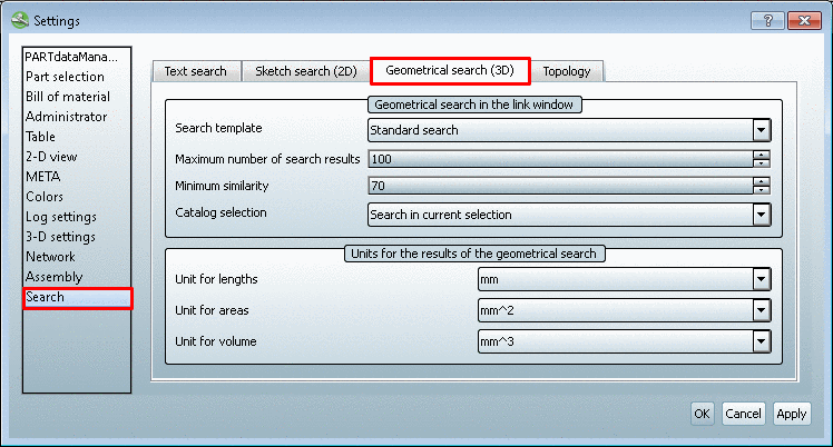 Units for the results of the geometrical search