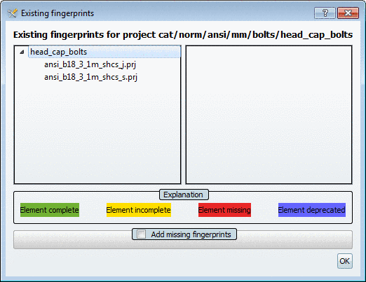 Existing fingerprints: Dialog without statistics