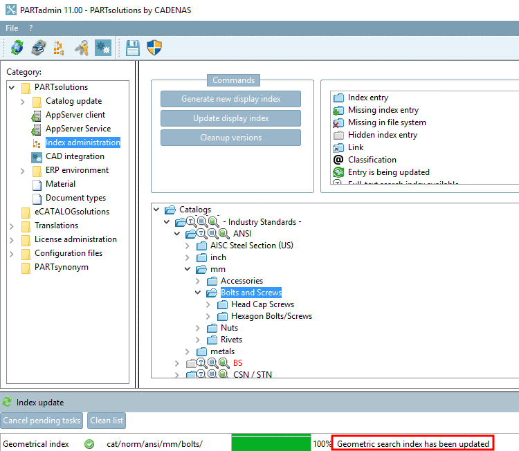 In this example the fingerprints for a project in the directory "head cap bolts" have been created.