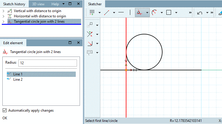 Create circle tangent to 2 elements (circle/line/arc)