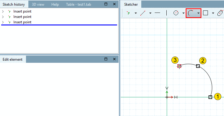 Arc through 3 points on circle: Create arc