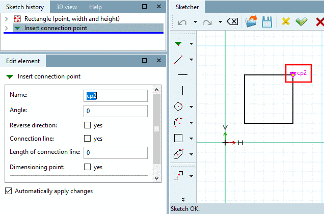 Name of connection point displayed