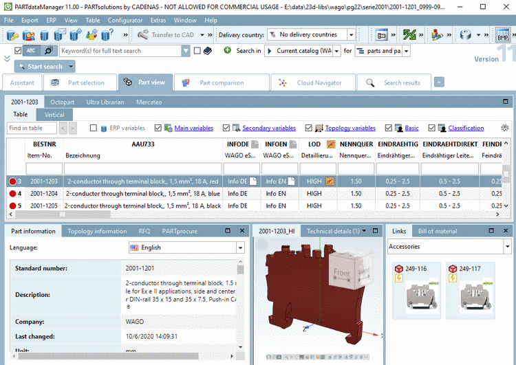 Part with accessory parts in PARTdataManager