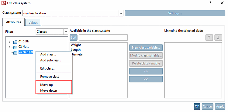 Traiter le système de classification [Edit class system]