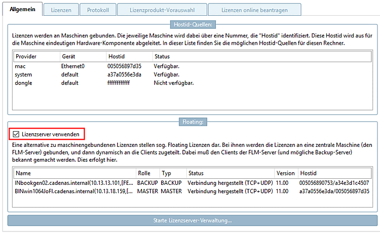 Page d'onglet Général [General] -> Utiliser le serveur FLM [Use FLM server]
