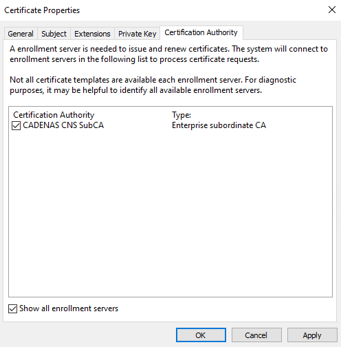 Propriétés du certificat > Autorité de certification
