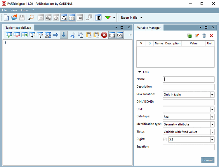 PARTdesigner Vue du tableau