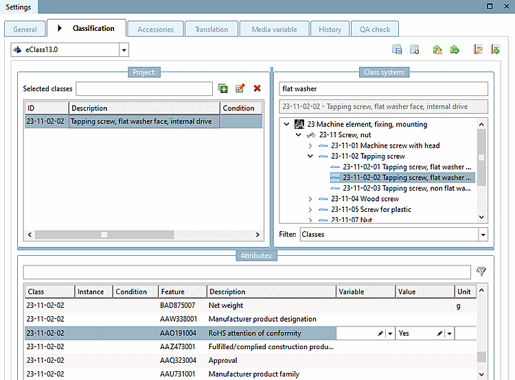 Caractéristiques [Attributes] à l'exemple d'ECLASS