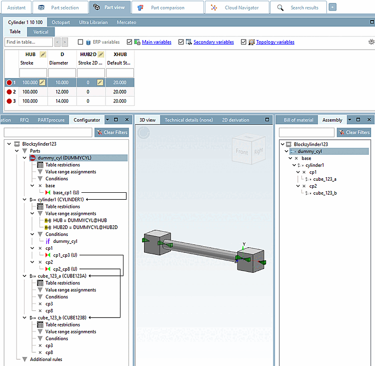 Vérin-bloc Configuration