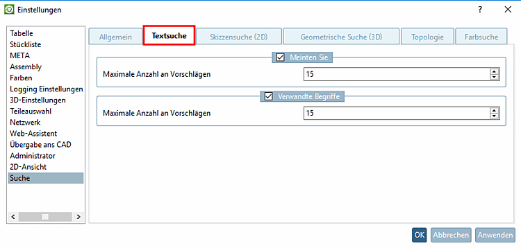 Onglet "Recherche de texte [Text Search]