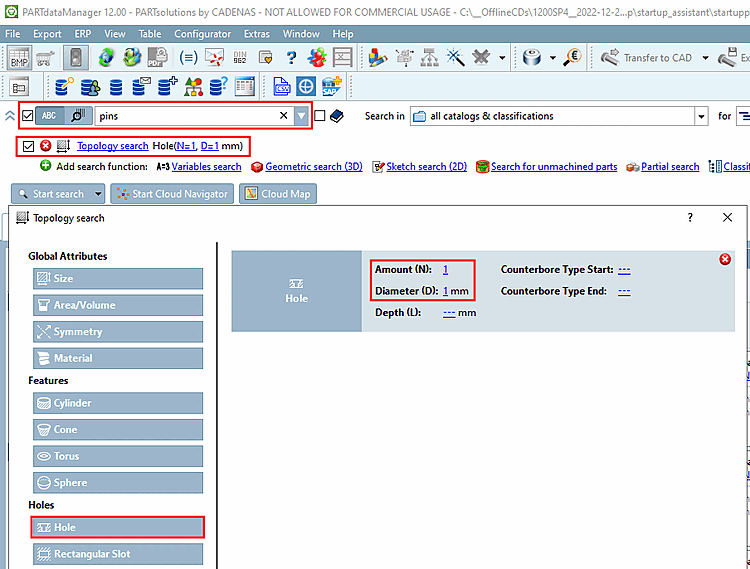 Recherche de topologie [Topology search] par trou [Hole]