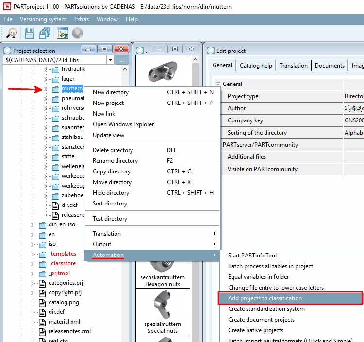 Menu contextuel : Automatisation [Automation] -> Ajouter des projets à la classification [Add projects to classification]