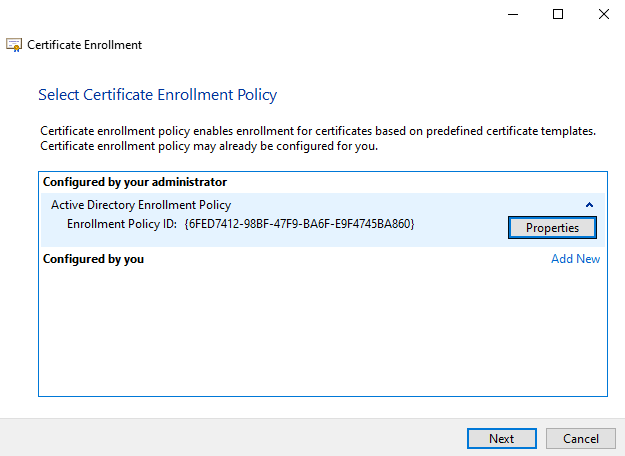 Sélectionner la politique d'enregistrement des certificats