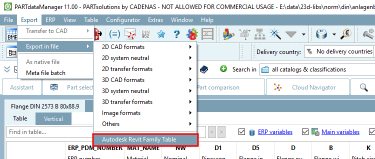 Example: Export in PARTsolutions