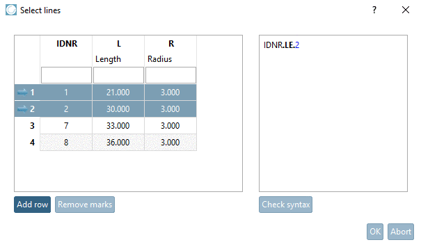 Accessory part with 4 characteristics (rows)