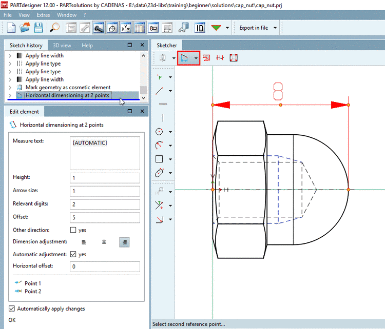 Example for horizontal dimensioning