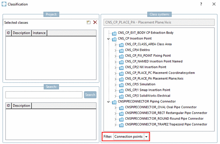 Classes when selecting "Connection points"