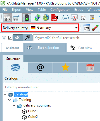 Delivery country "Germany": Index tree