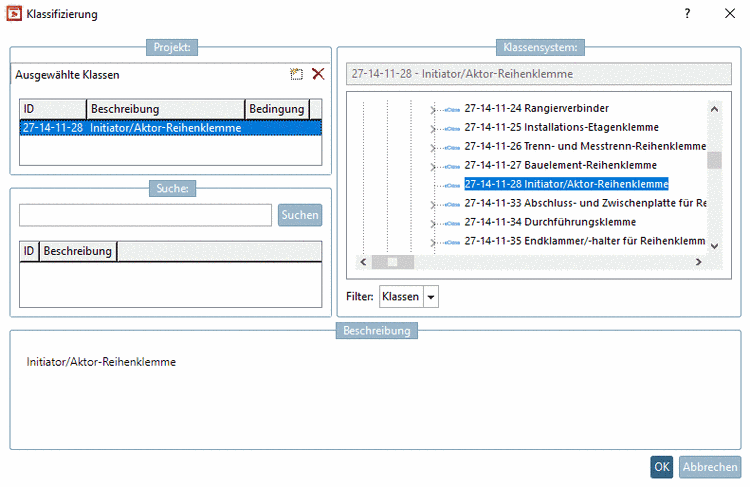 Dialog box: Classification