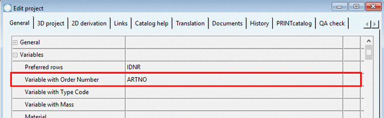 Edit project -> tabbed page General -> menu item General -> Variables -> Variable with order number