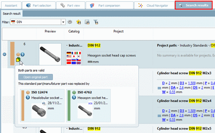 Display of filter name