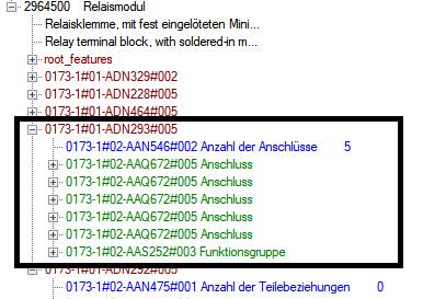 Connections are defined in the FEATURE GROUP ADN293 (="CaX connection and function).